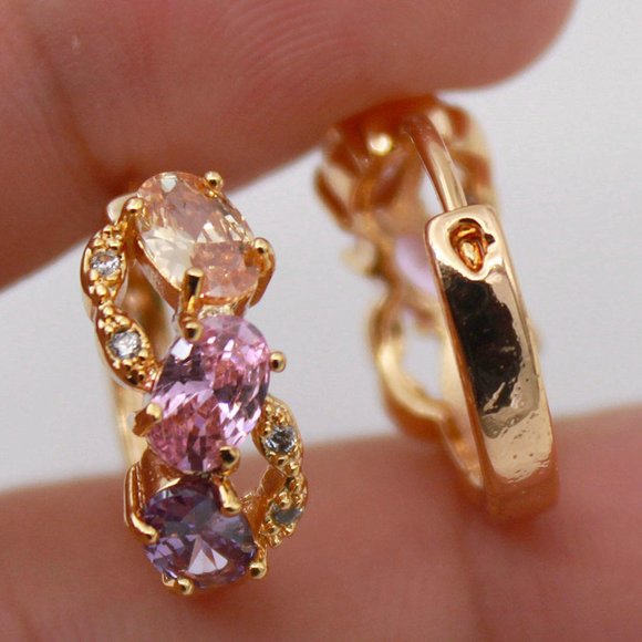 18K Yellow Gold Filled Swirl Oval Diamond Zircon Hoop Earrings 16mm Multi color - Picture 2 of 4